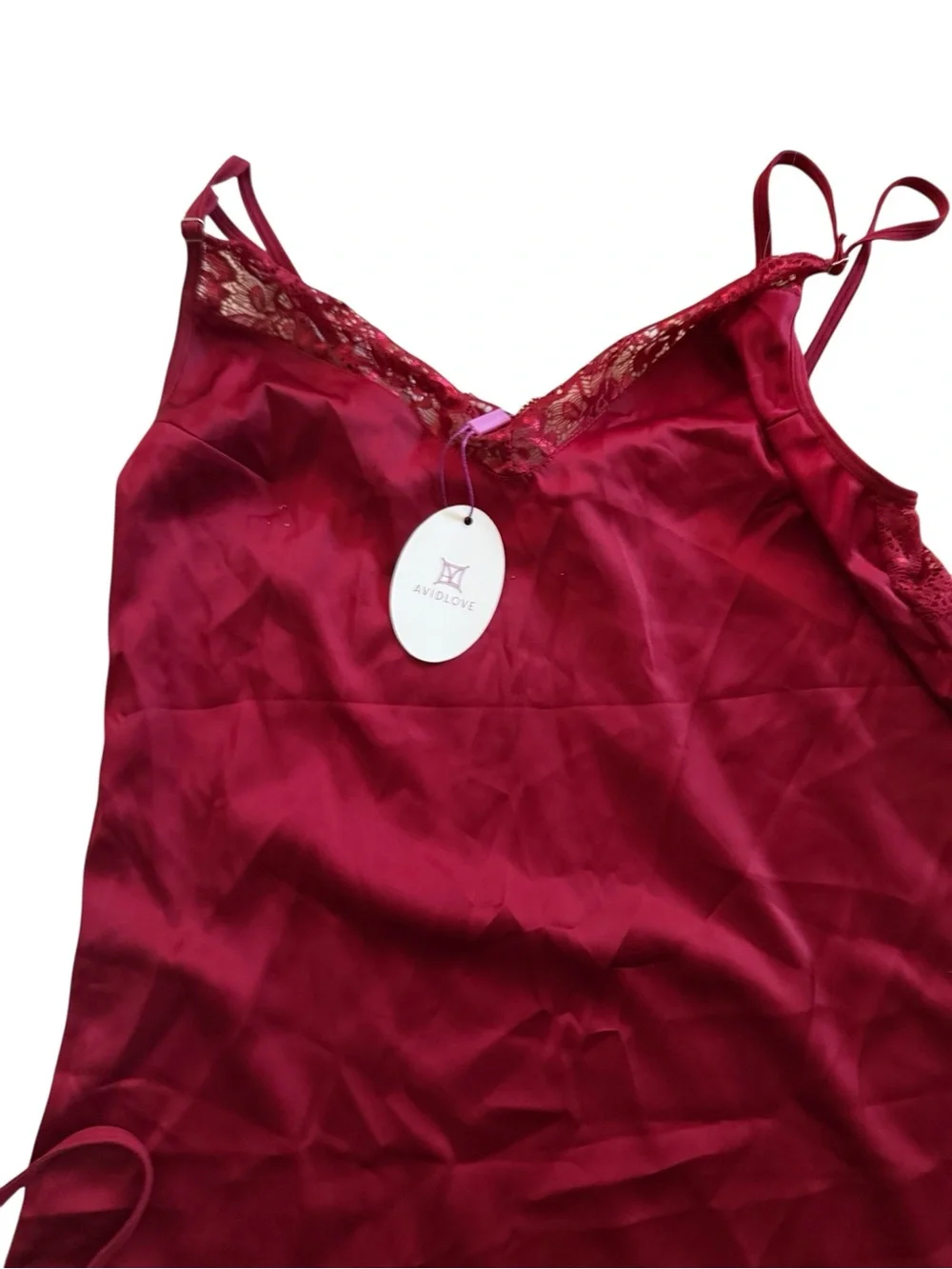 Avidlove Red Satin Lace Chemise Set Small Euro‎ Summer Coquette Lingerie NWT